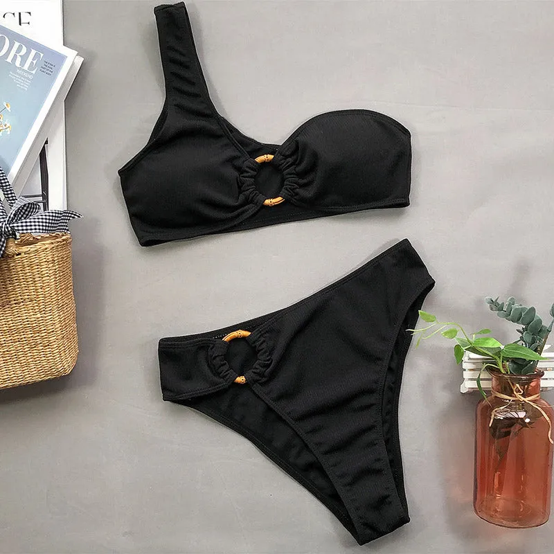 One Shoulder Bikini Women's Swimsuit High Waist Swimwear -Multiple colors and patterns