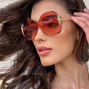 Oversized Rimless Vintage Gradient Round Sunglasses