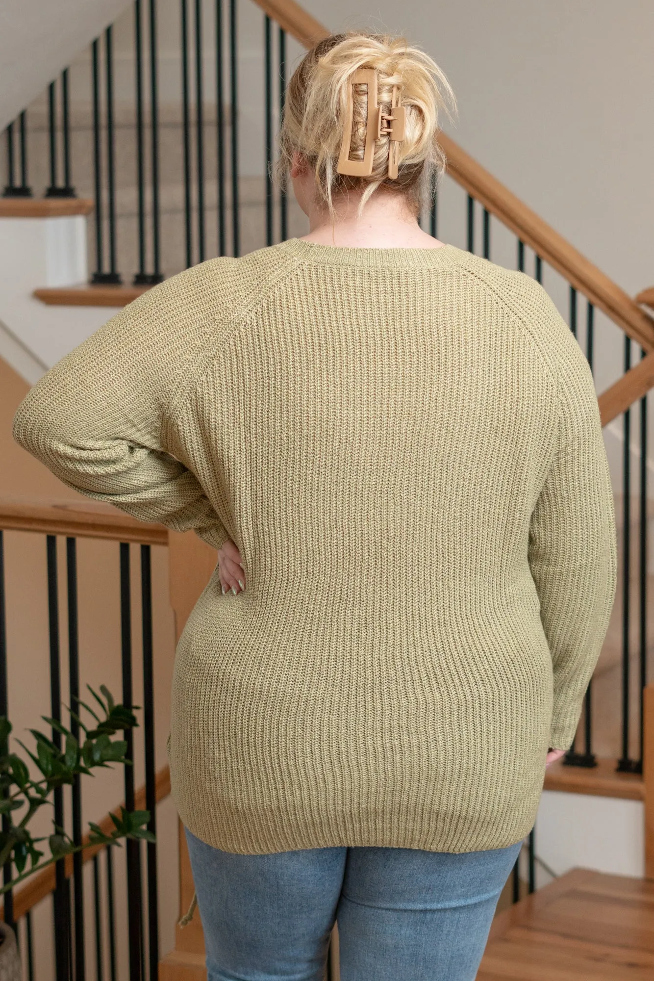 Plus Size Criss Cross Tie Knit Sweater - Sage