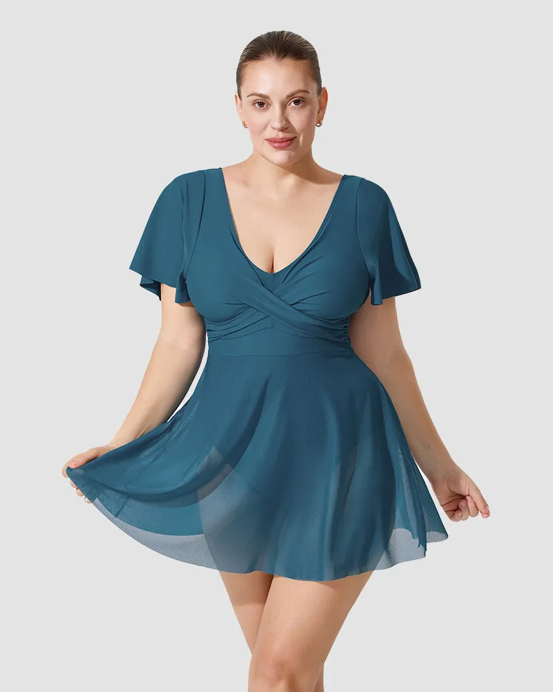 Plus Size Full Coverage Ruffle Swimdress