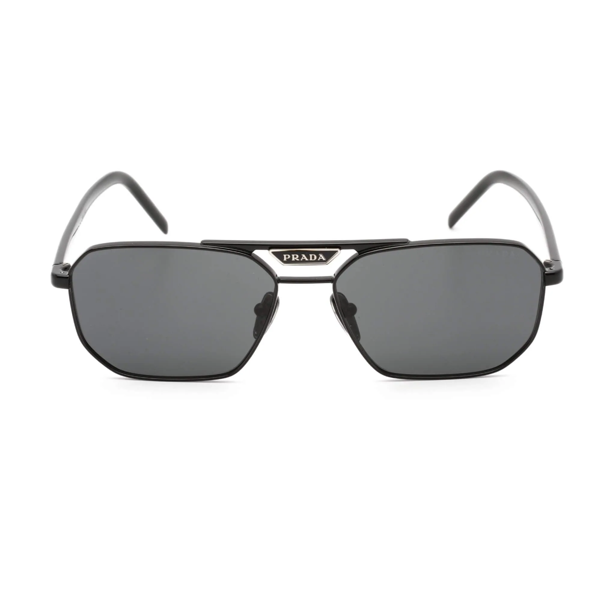 Prada Men's Sunglasses - Grey Lens Full Rim Black Geometric Frame | 0PR 58YS 1AB5S0