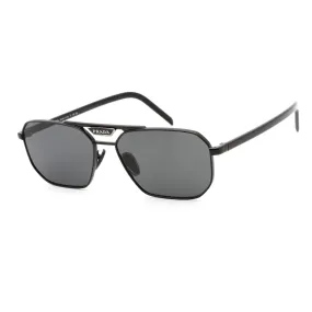 Prada Men's Sunglasses - Grey Lens Full Rim Black Geometric Frame | 0PR 58YS 1AB5S0