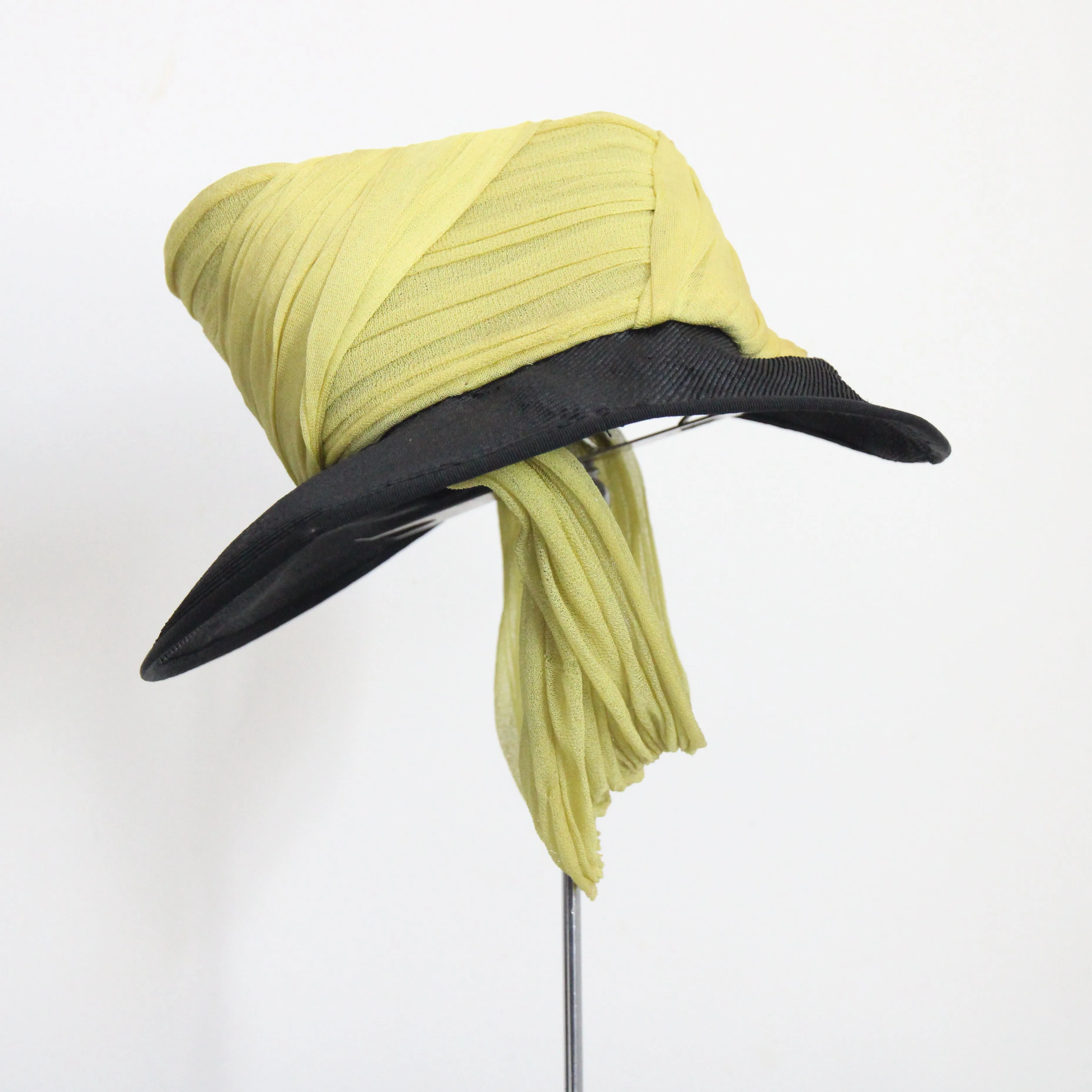"Chartreuse & Straw" Vintage Late 1930's Chartreuse & Straw Percher Hat
