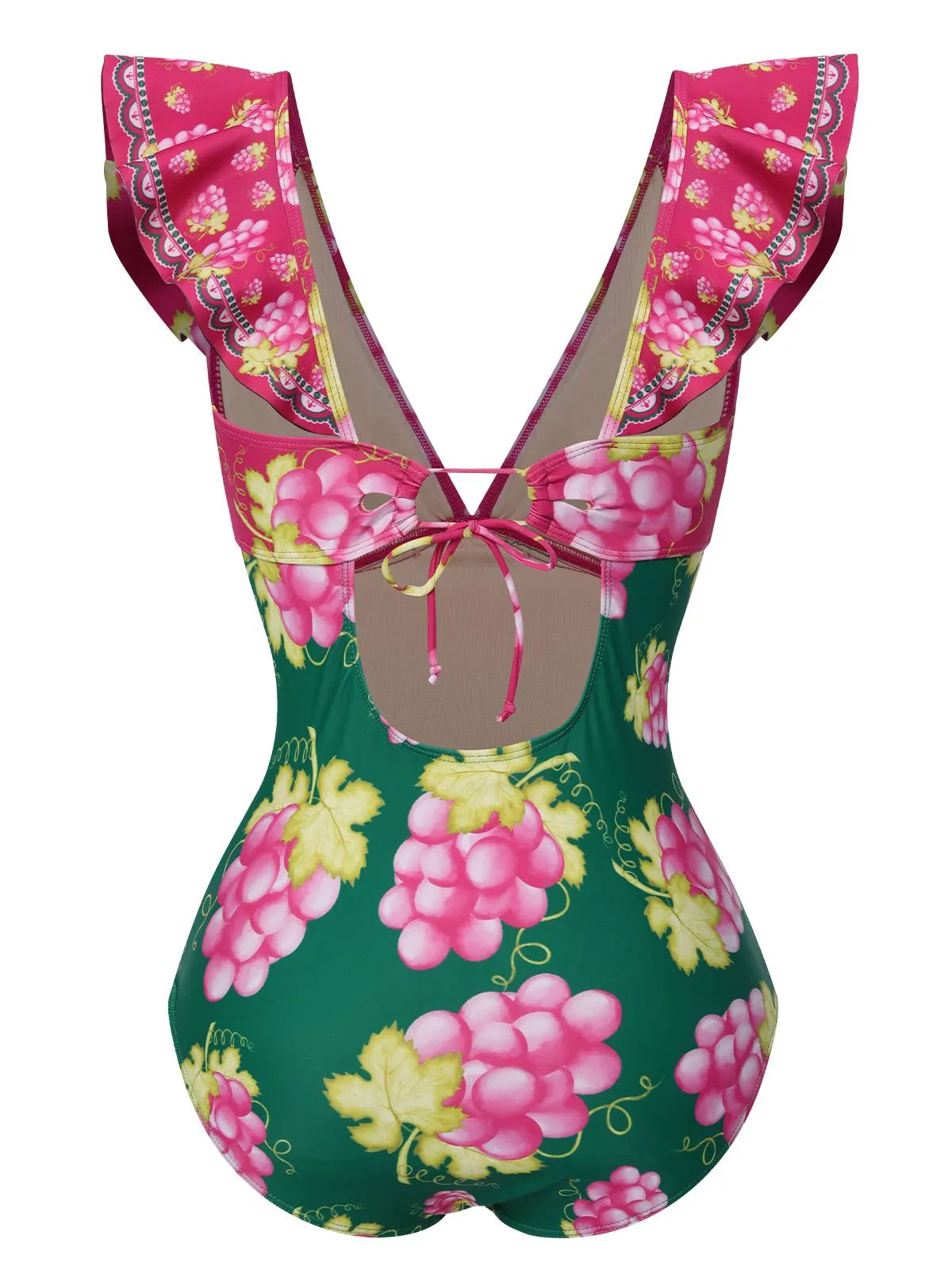 Retro 1950s Grape V-Neck Ruffle Sleeves Swimsuit