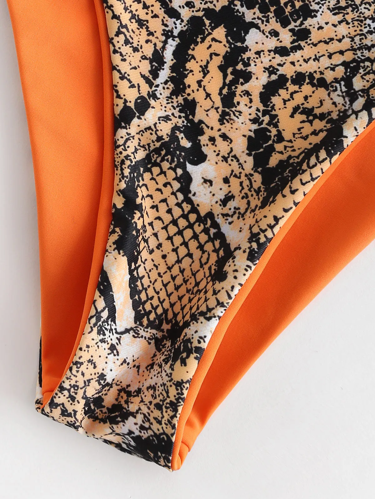 Reversible Snakeskin Orange One Shoulder Bikini Set