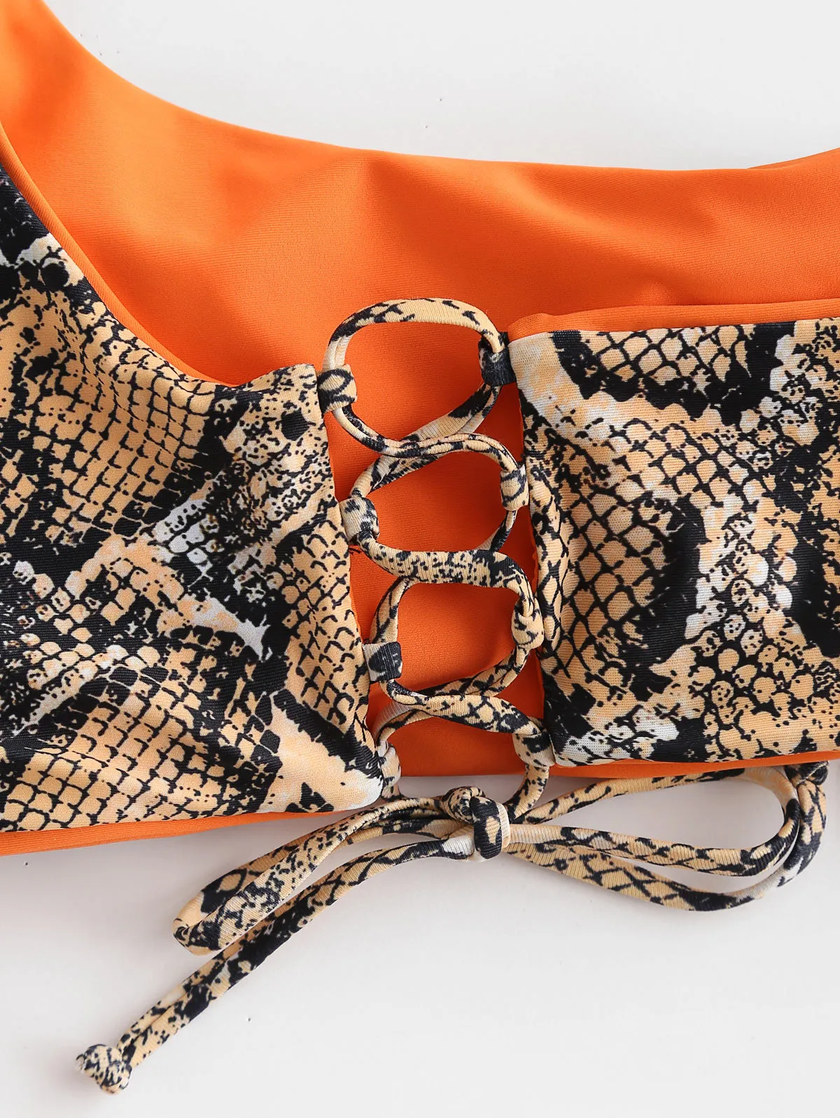 Reversible Snakeskin Orange One Shoulder Bikini Set