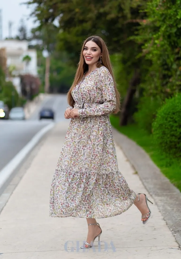 Robe longue en blanc imprimée