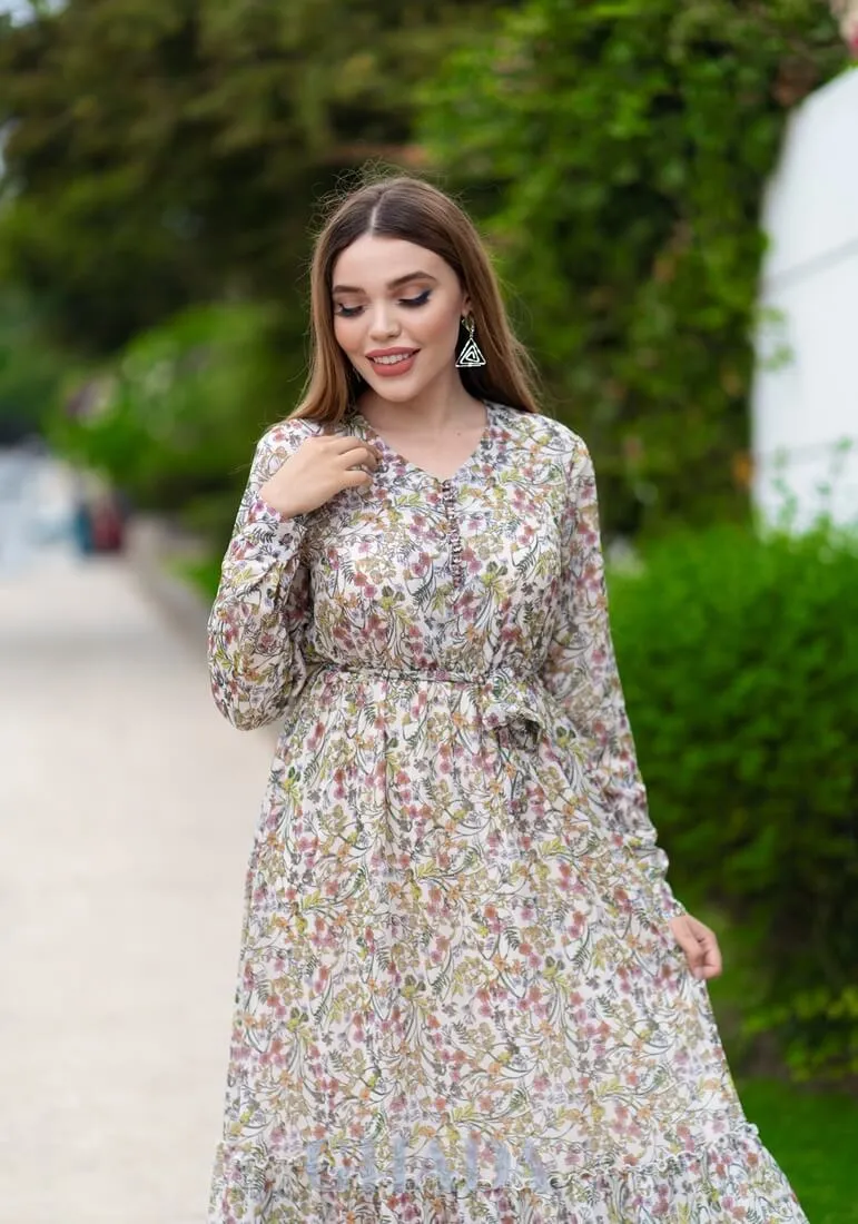 Robe longue en blanc imprimée