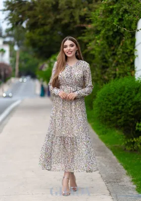 Robe longue en blanc imprimée