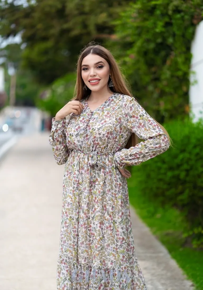 Robe longue en blanc imprimée