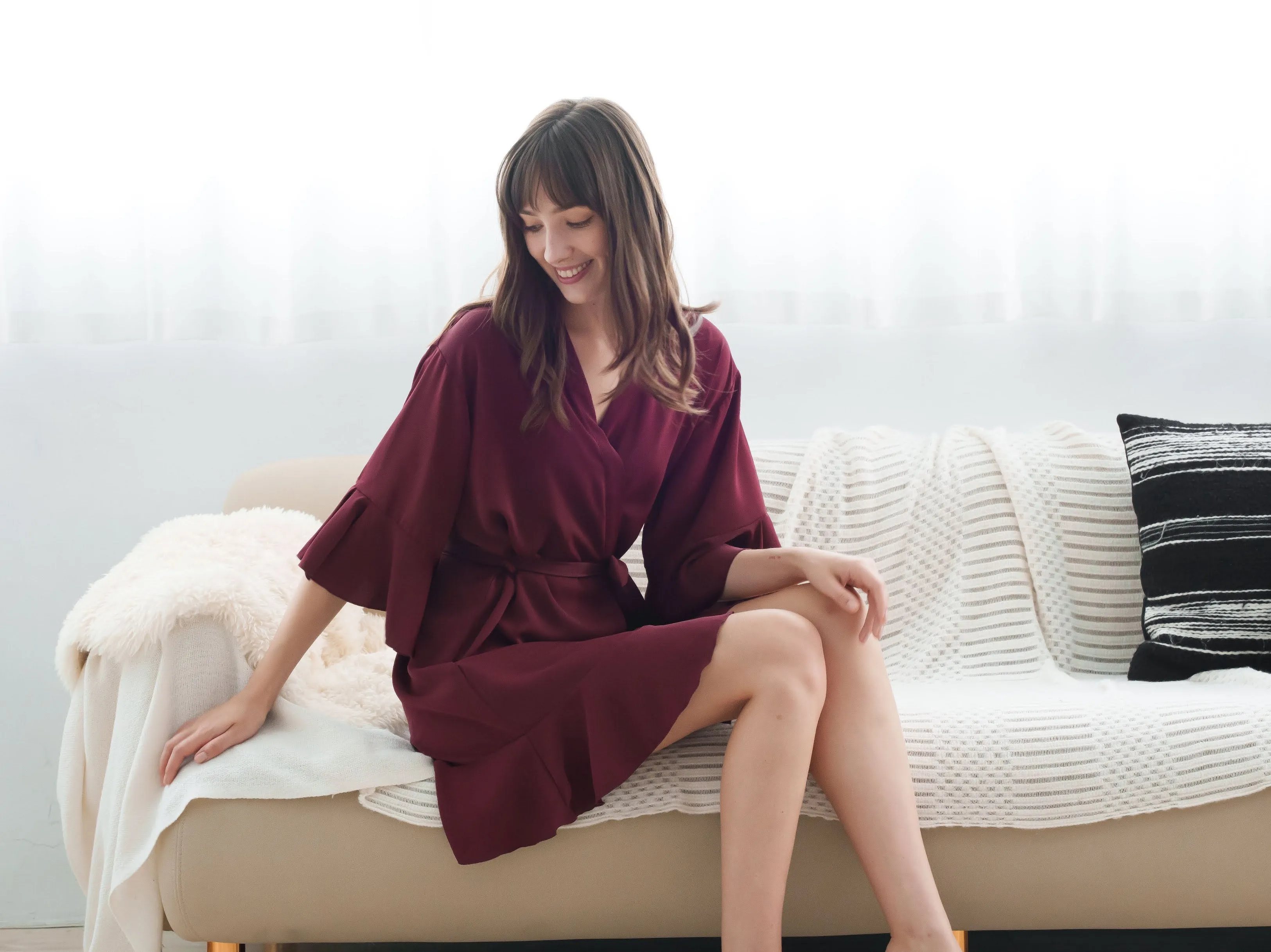 Ruffle Bridal Party Robes in Wine