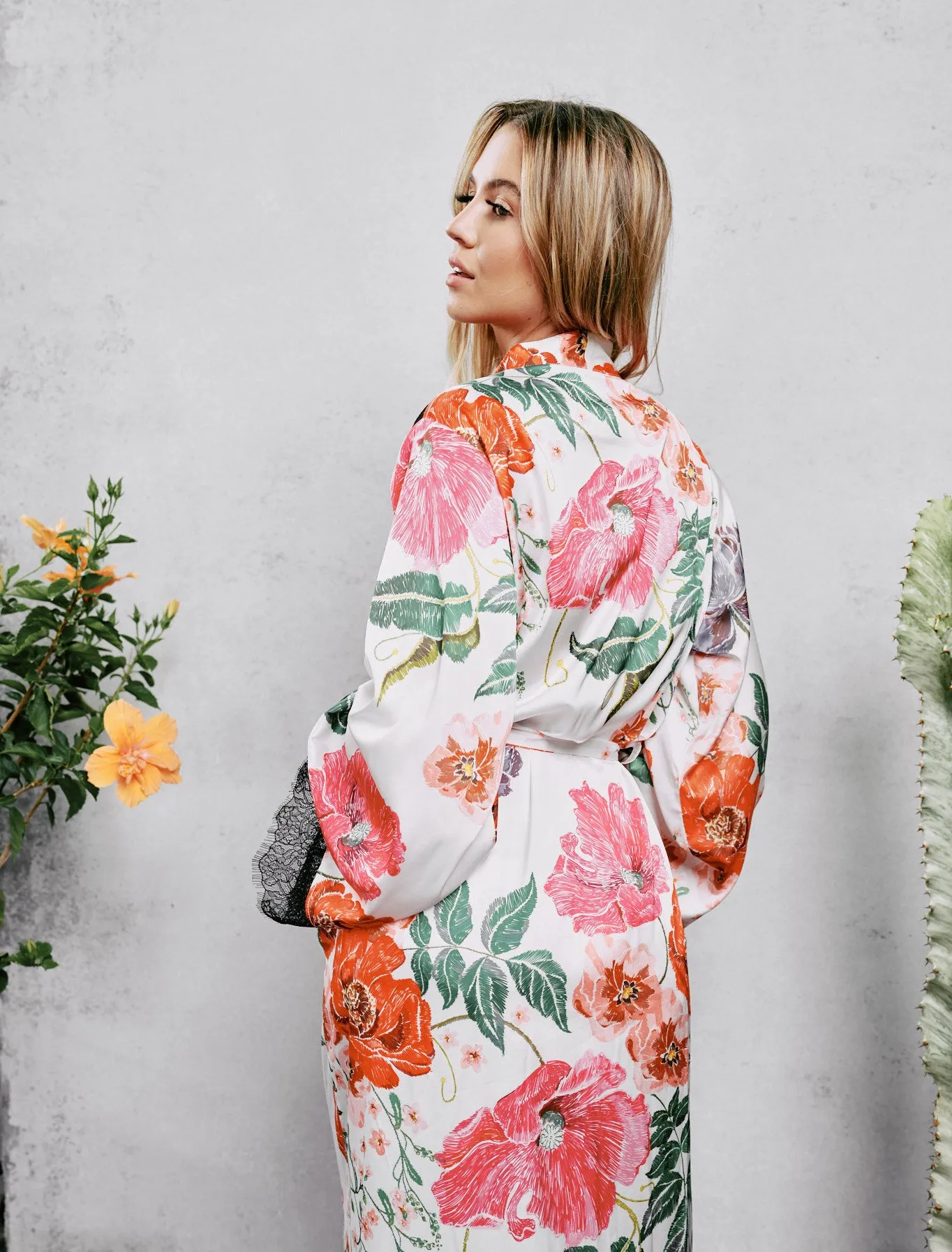 Satin Floral Embroidery Maxi Robe By Kilo Brava - M-XXXL