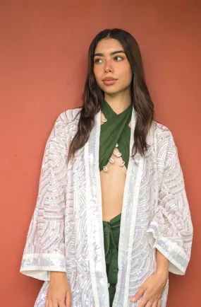 Sequin Short Kimono (White)