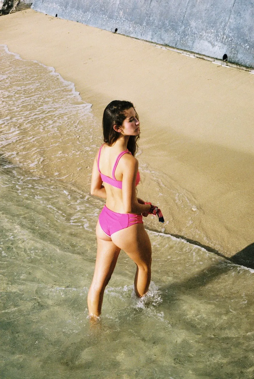 SET: Criss Cross Skinny Loop Bikini Set in High Maintenance Pink