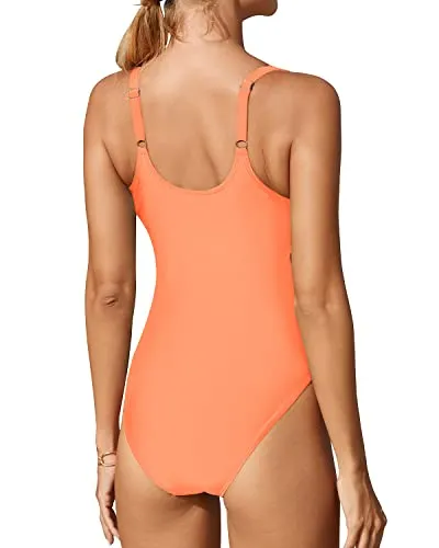 Sexy One Piece Swimsuit Strappy Bathing Suit Criss Cross Lace Up Monokini-Orange