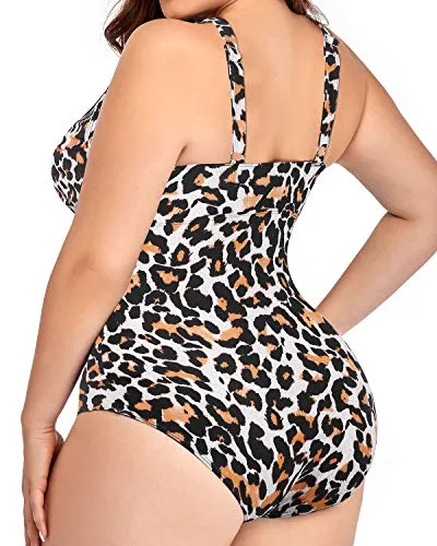 Sexy See-Through Hollow Out Plus Size One Piece Backless Swimwear-Leopard