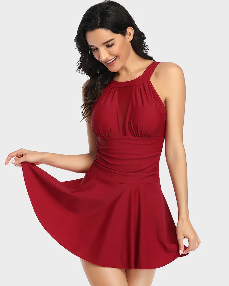 SheCurve? Swimdress V Neck Mesh Swimsuits