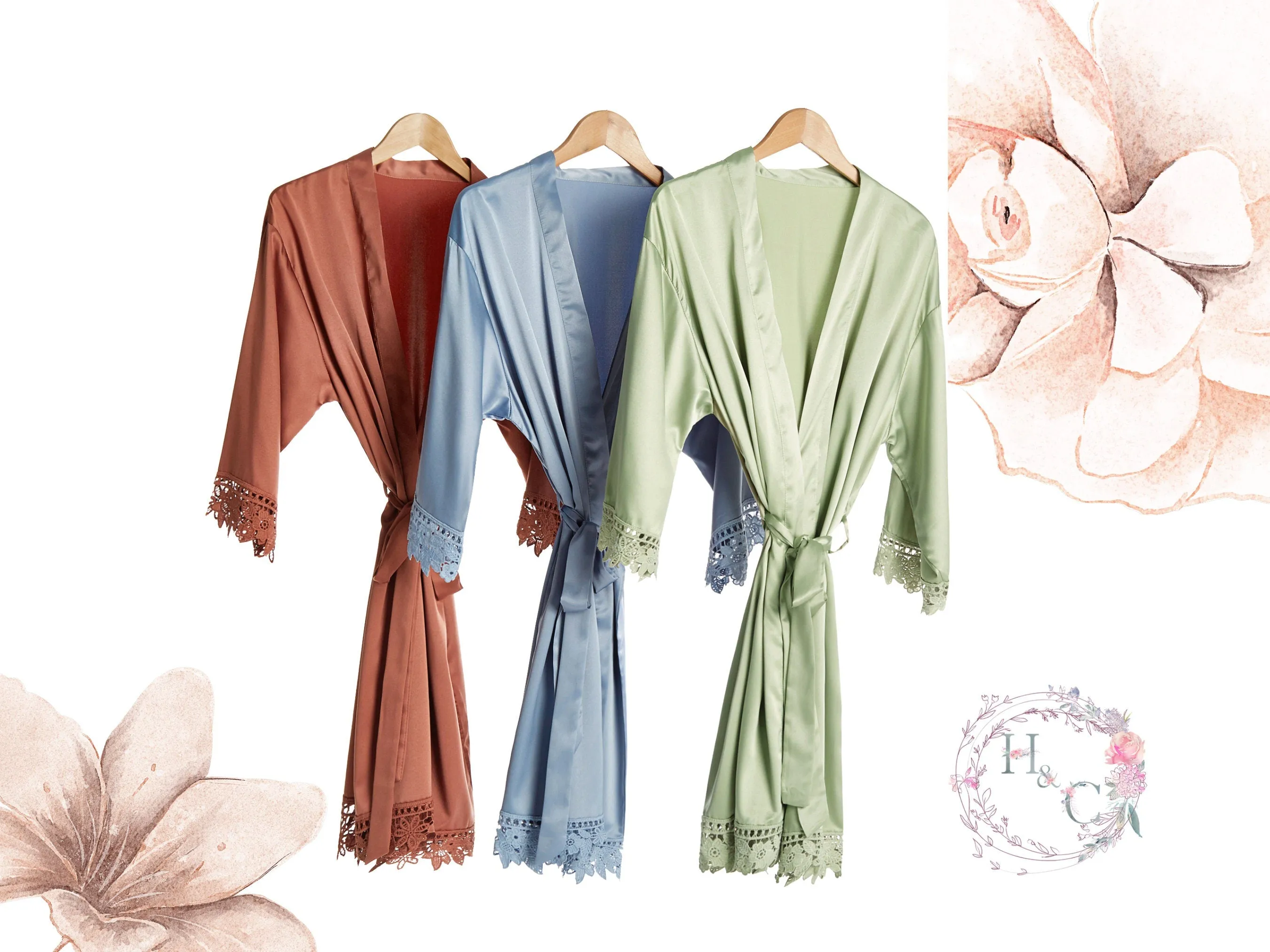 Silk Chunky Rose Lace Robes, Bridesmaid robes Satin, Wedding Dressing Gown, Dusty Rose Lace Robe