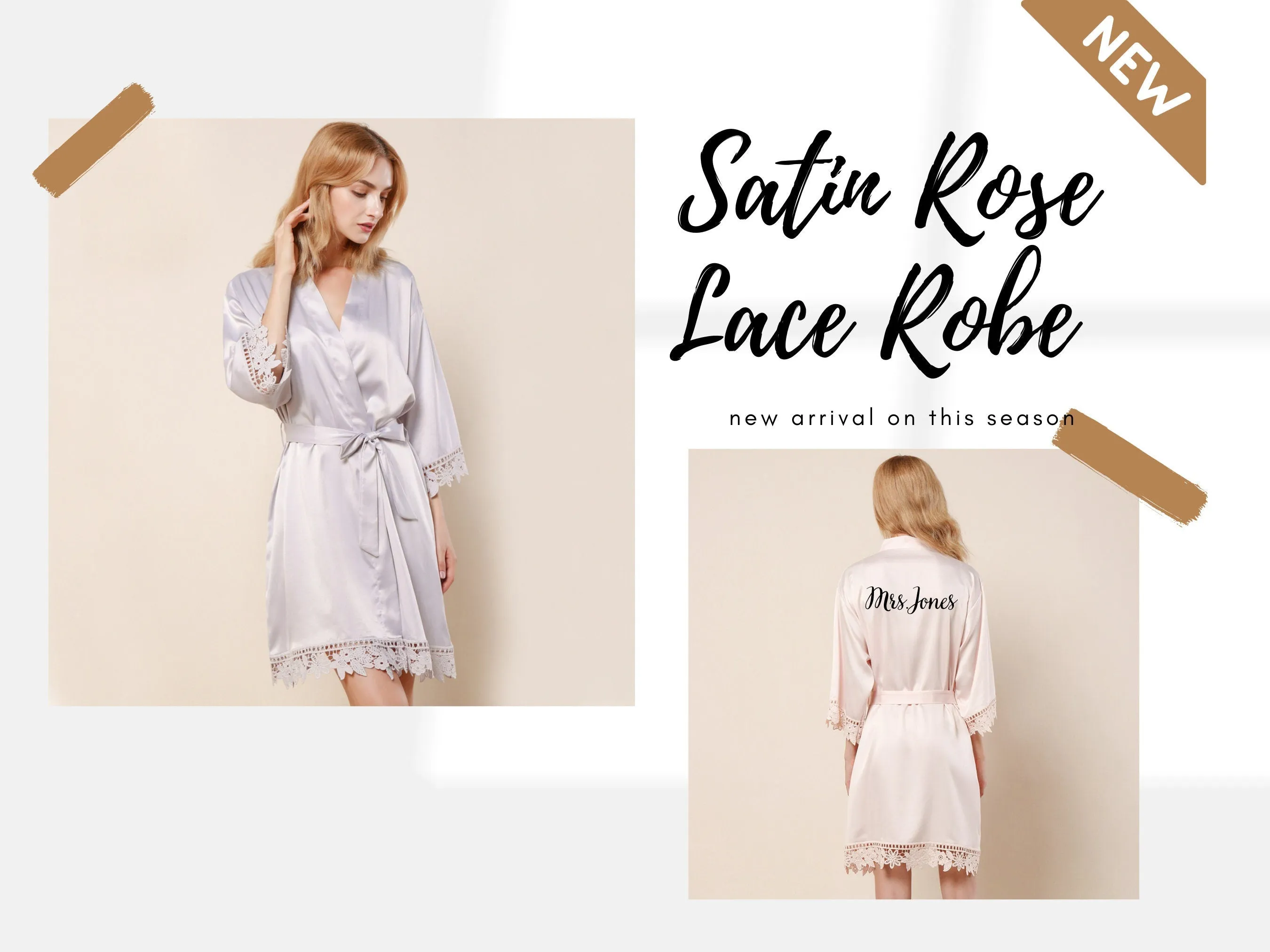 Silk Chunky Rose Lace Robes, Bridesmaid robes Satin, Wedding Dressing Gown, Dusty Rose Lace Robe