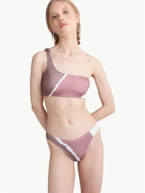 Single Shoulder Bikini Set - Brown