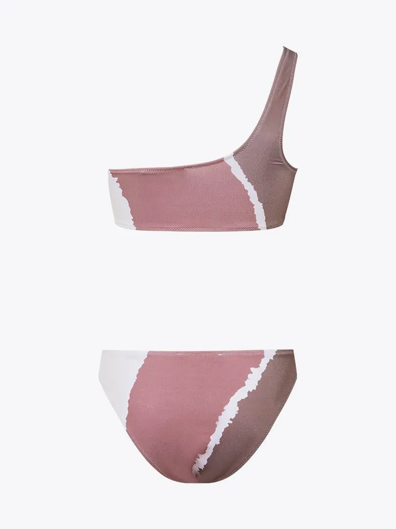 Single Shoulder Bikini Set - Brown
