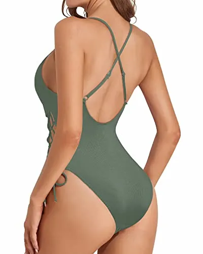 Slimming Bathing Suit Sexy One Piece Swimsuit For Women-Army Green