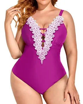Slimming Tummy Control Plus Size One Piece Swimsuits For Women-Hot Pink