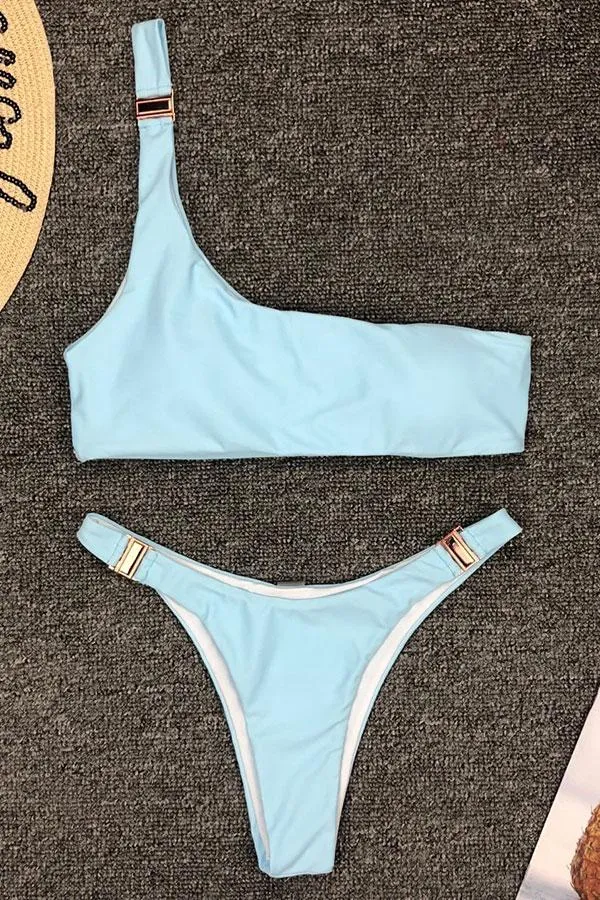 Solid Color Girly One Shoulder Bikini
