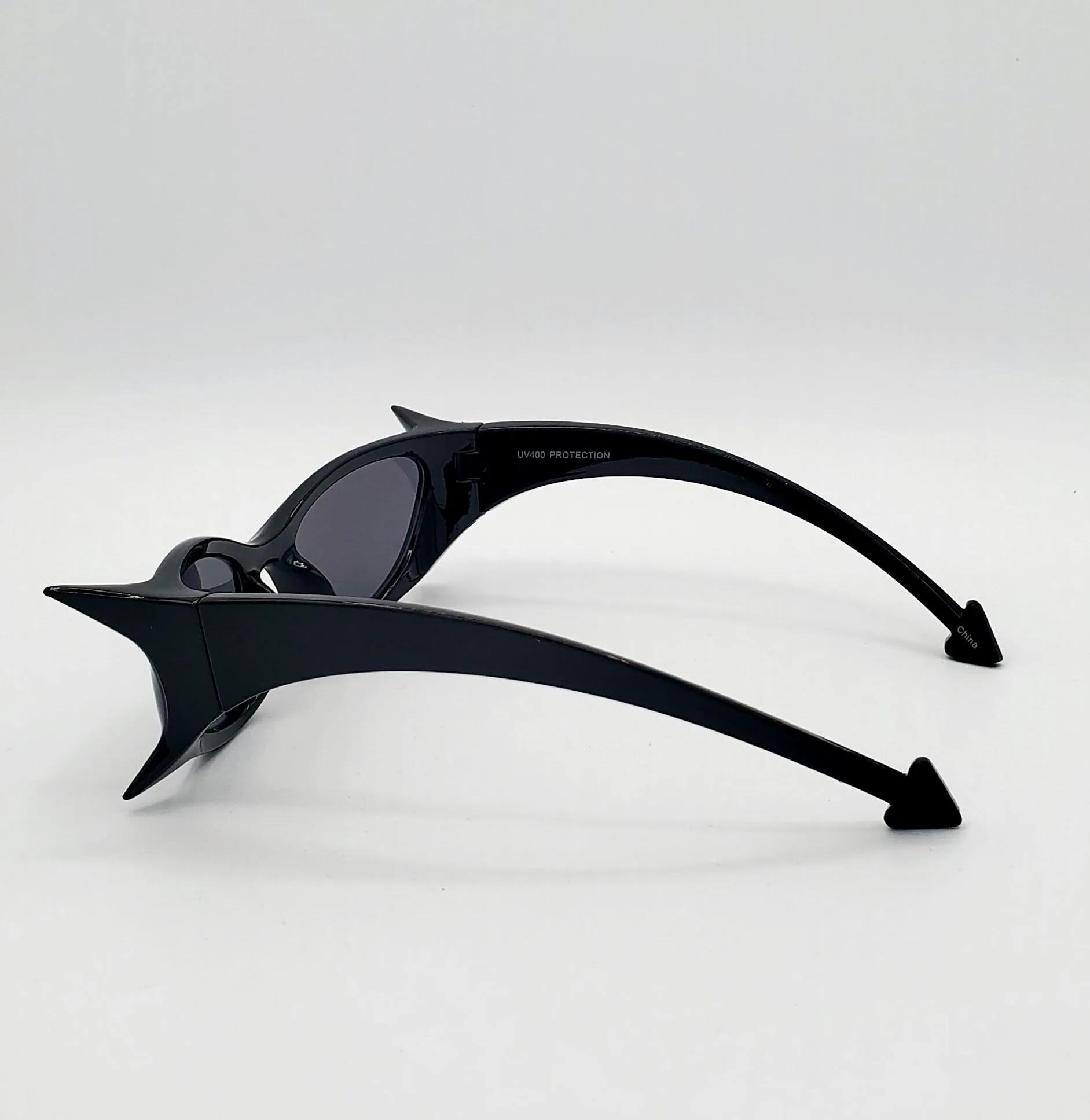 Spiky Devil Wrap-Around Sunglasses in Black