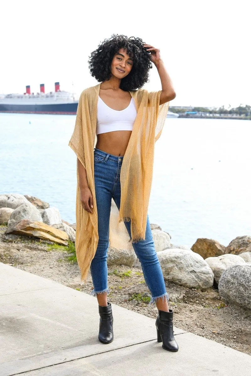 Spring Sequin Border Frayed Kimono