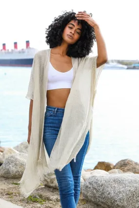 Spring Sequin Border Frayed Kimono