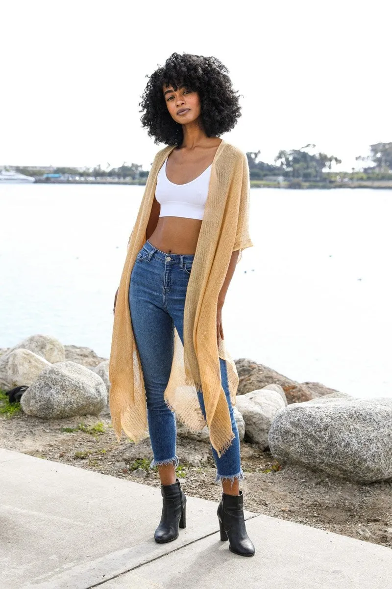 Spring Sequin Border Frayed Kimono