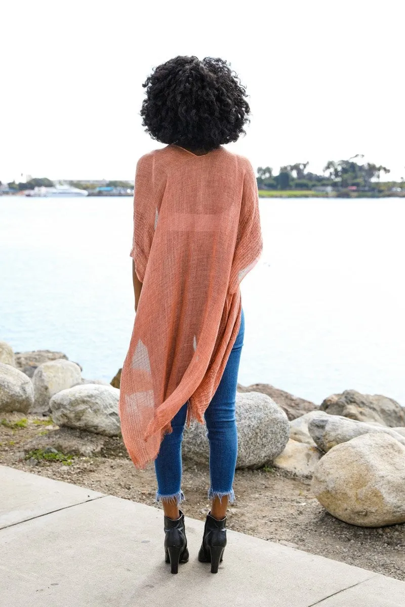 Spring Sequin Border Frayed Kimono