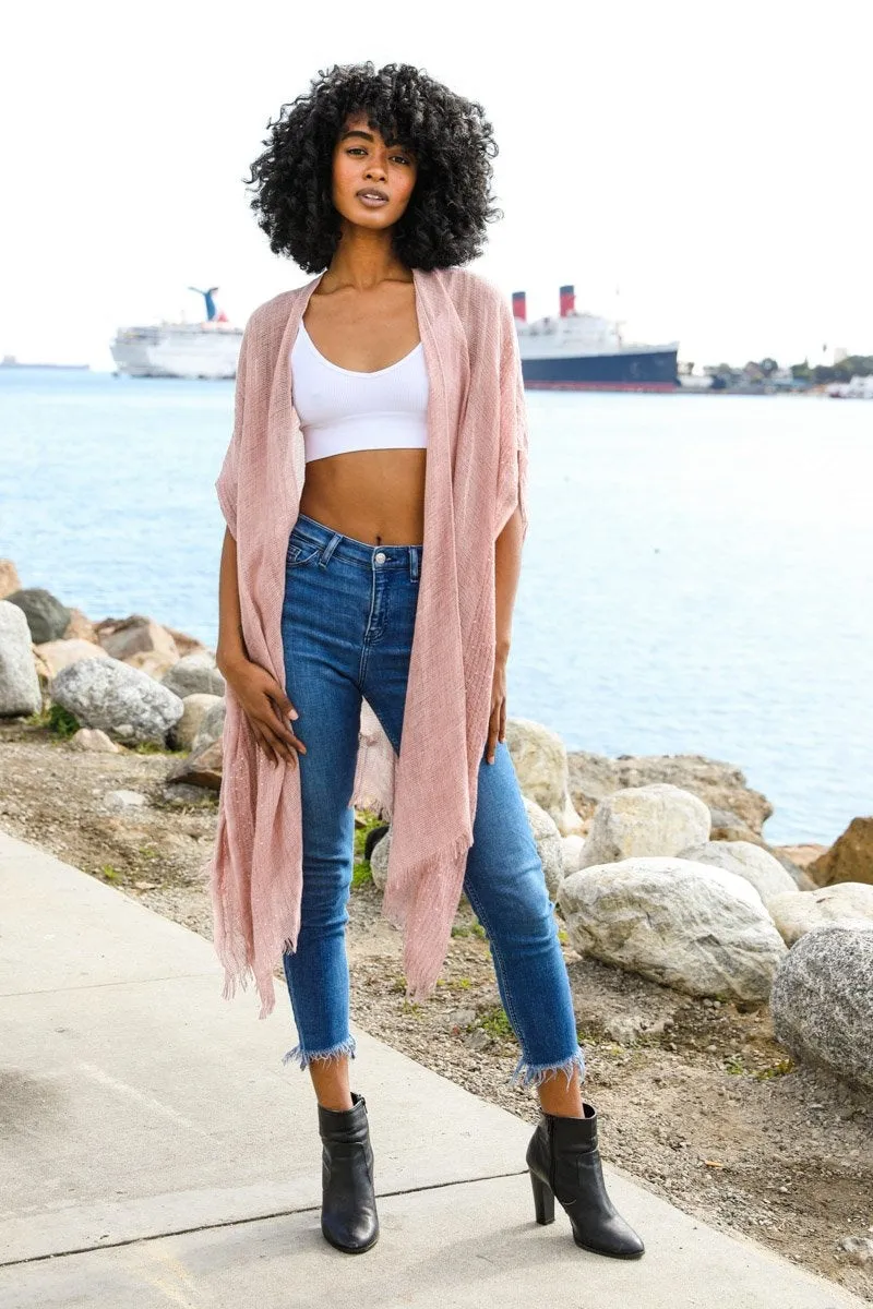 Spring Sequin Border Frayed Kimono