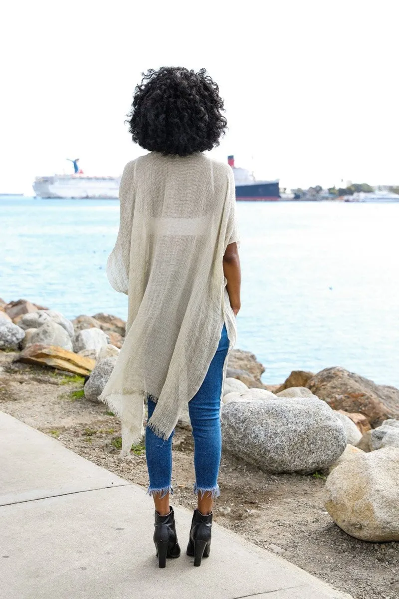 Spring Sequin Border Frayed Kimono