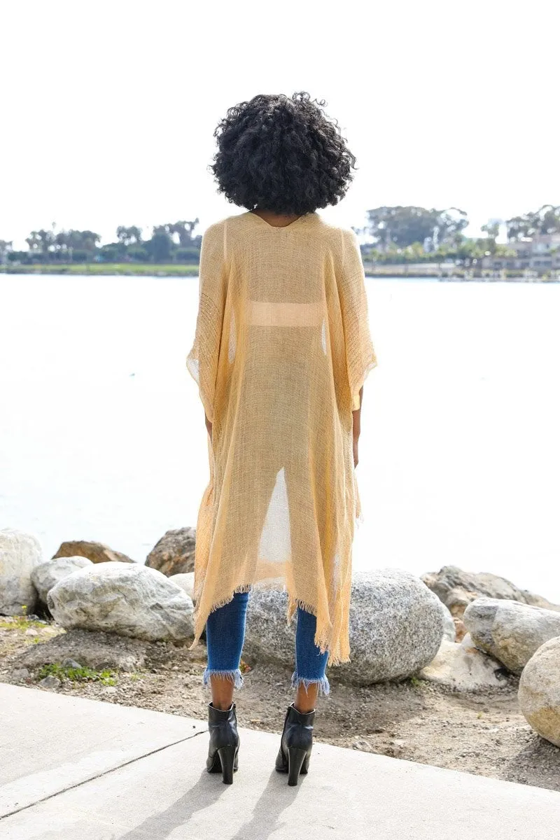 Spring Sequin Border Frayed Kimono