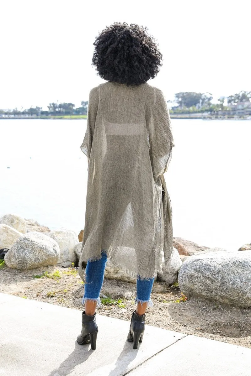 Spring Sequin Border Frayed Kimono