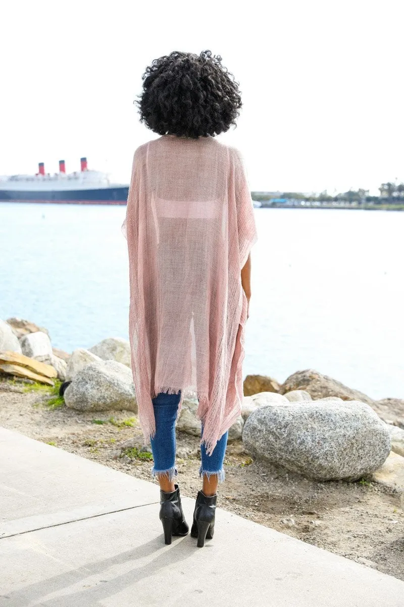 Spring Sequin Border Frayed Kimono