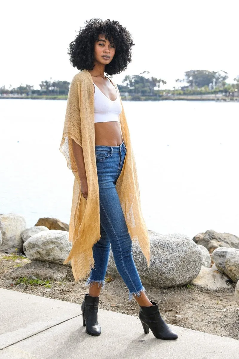 Spring Sequin Border Frayed Kimono