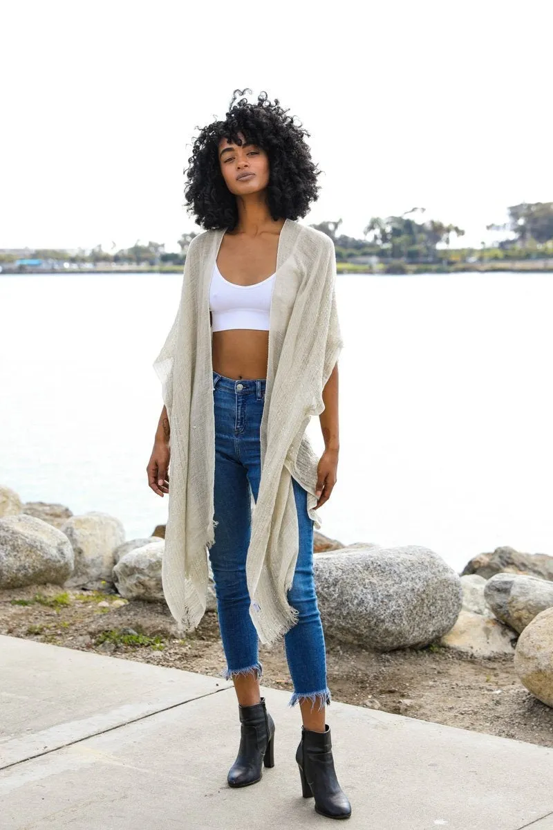 Spring Sequin Border Frayed Kimono