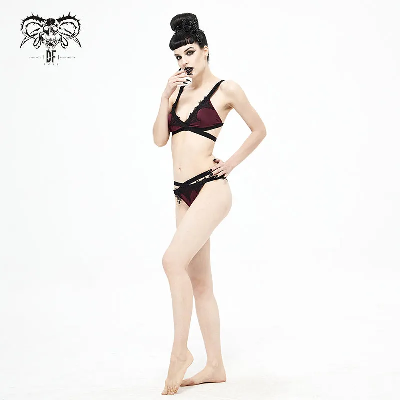 SST008 Burgundy Gothic Lace Swimsuit Set