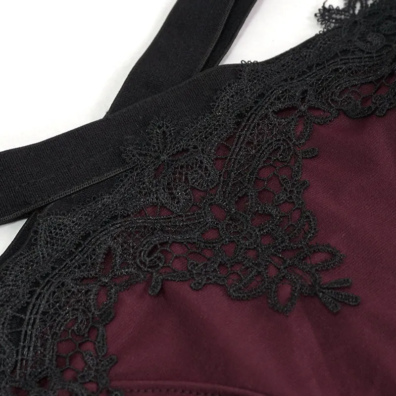 SST008 Burgundy Gothic Lace Swimsuit Set