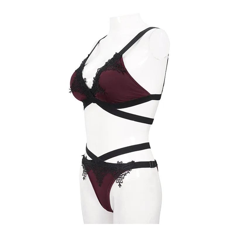 SST008 Burgundy Gothic Lace Swimsuit Set