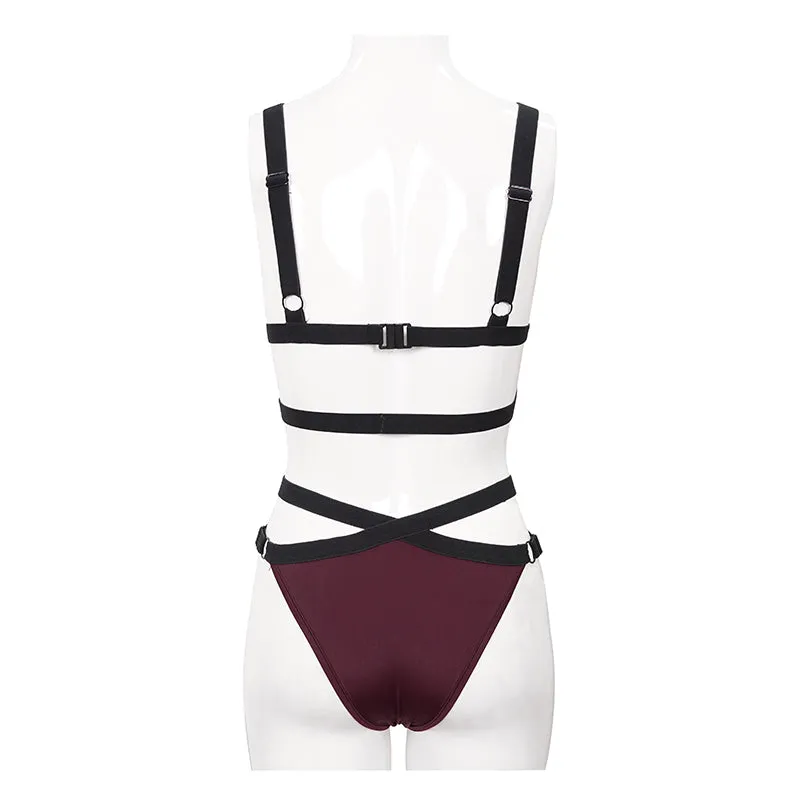 SST008 Burgundy Gothic Lace Swimsuit Set