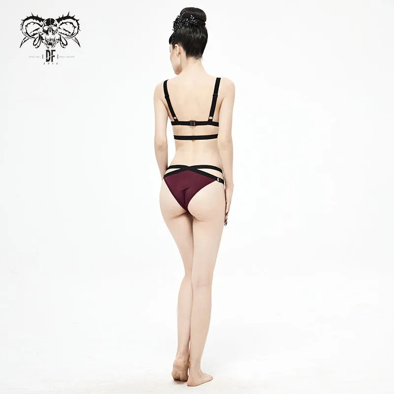 SST008 Burgundy Gothic Lace Swimsuit Set