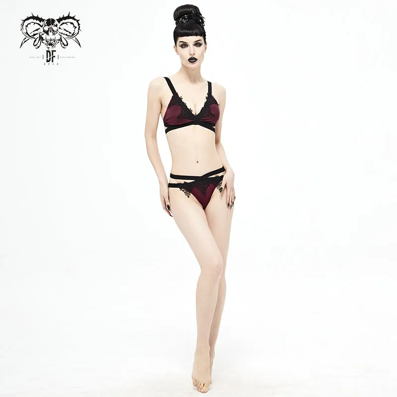 SST008 Burgundy Gothic Lace Swimsuit Set