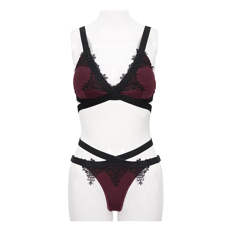 SST008 Burgundy Gothic Lace Swimsuit Set