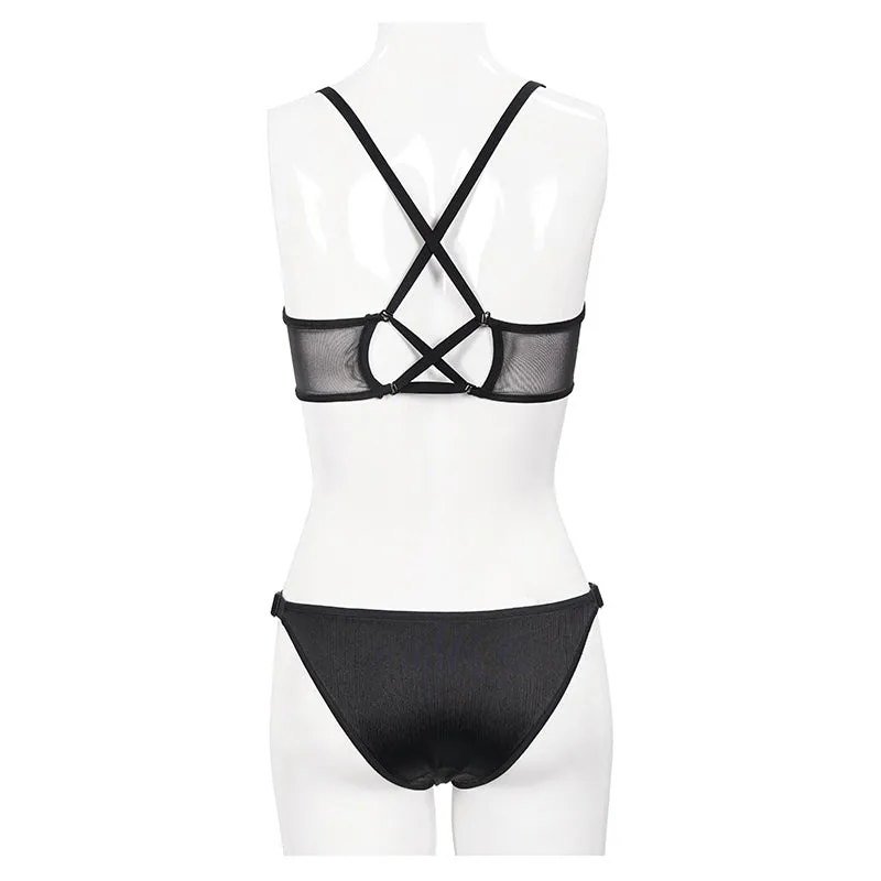 SST016 Vertical stripes bat-shaped swimsuit