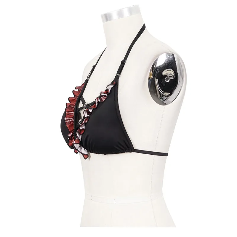 SST019A Scottish red plaid swimsuit top