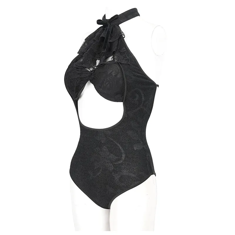 SST023 Bow Tie Halter Neck One-Piece Swimsuit